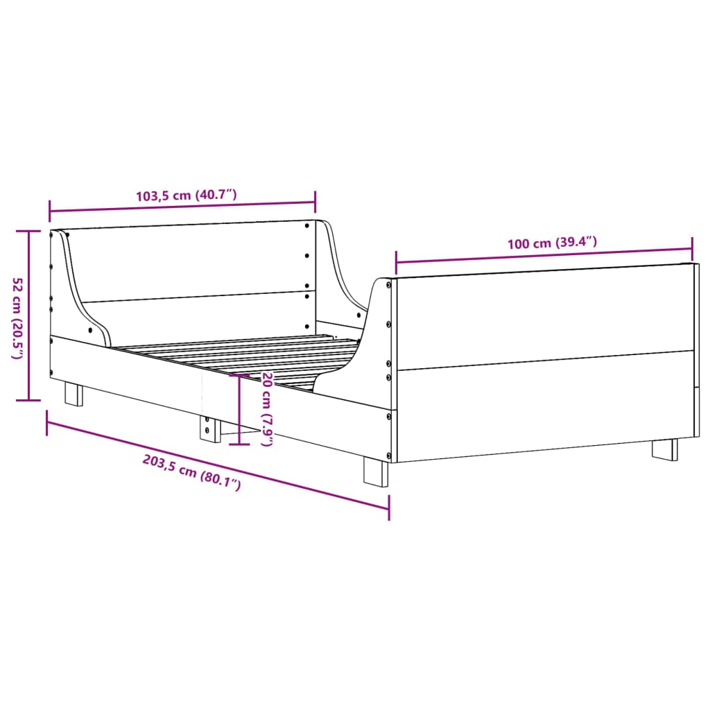 Solid Wood Bed Frame without Mattress 100 x 200 cm Pine Wood