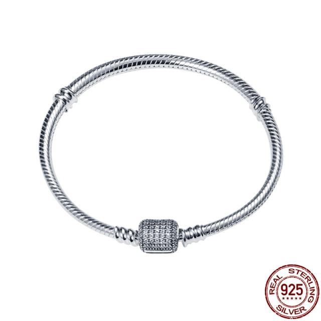 Plata Pulseras of Ley Серебро 925 пробы Распродажа Классический Браслет с Сердцем Подходит Оригинальные Бусы Подвески DIY Ювелирные Изделия Подарок Pulseras Mujer
