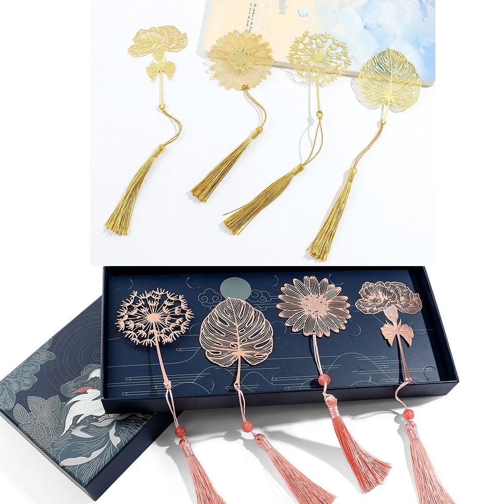 Dandelion Flower Leaf Chinese Style Bookmark Hollow Tassel Book Clip  School Supplies