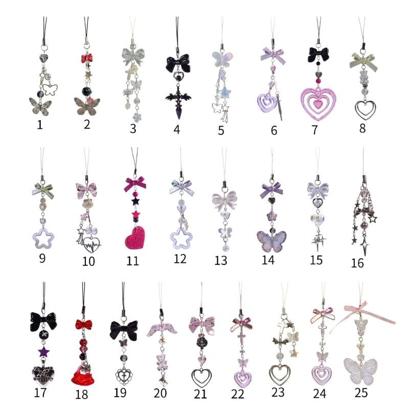 Fashionable Bowknot Phone Pendant Cute Y2K Style Phone Charm Stylish Heart Phone Chain Acrylic Material Gift for Women