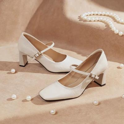 Туфли Мэри Джейн на высоком каблуке Женские сандалии с квадратным носком 2025 Лето Мелкие Элегантные Платье Мягкая Кожаная Обувь Тренд Туфли-лодочки Mujer