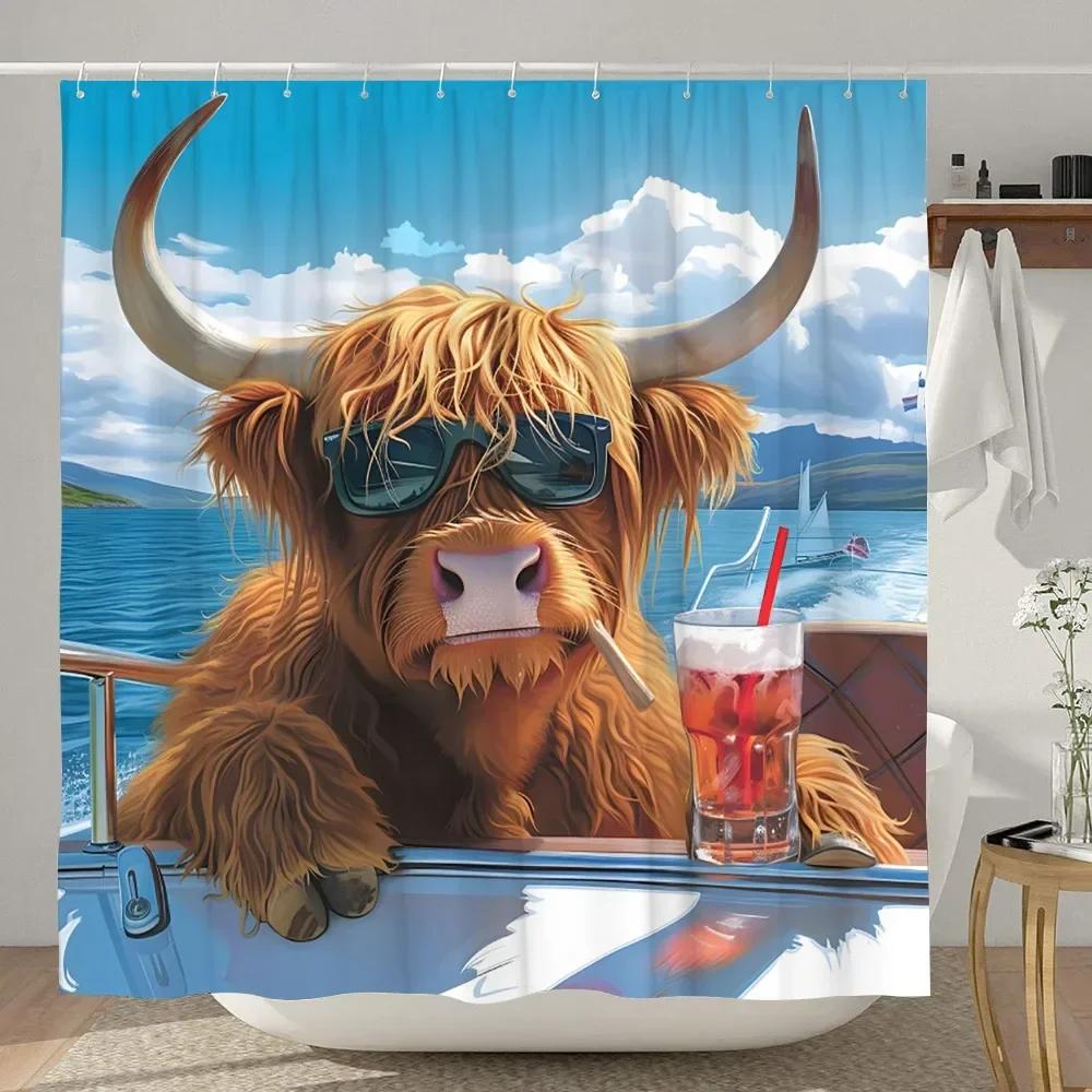 Смешная шторка для душа с хайлендской коровой, деревенская, с мультяшным животным, детская занавеска для ванной, полиэстеровая ткань, домашний декор для ванной
