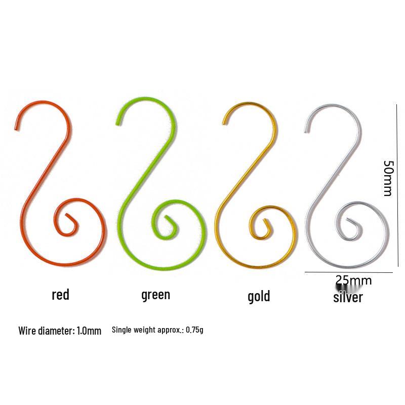 Набор из 50 рождественских S-образных крючков для праздничных украшений - держатели для чулок и елочные игрушки