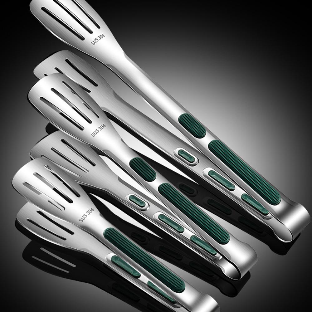 Stainless Steel Kitchen Tongs with Green Non-slip Handle Metal Tongs Practical Cooking Tongs  Home