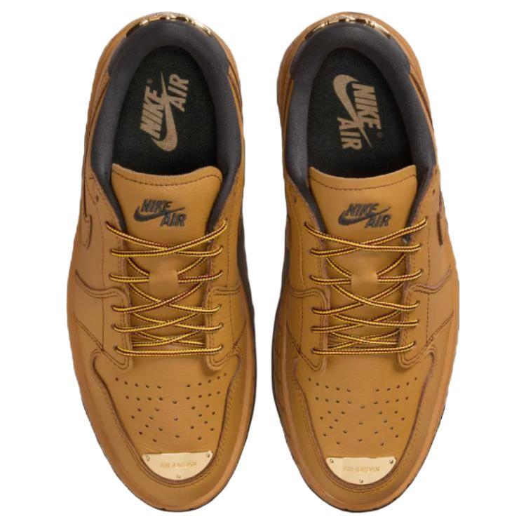 Air Jordan 1 Low Brooklyn Wheat Women Sneakers Brown Team-Red Metallic-Gold HF3184-700