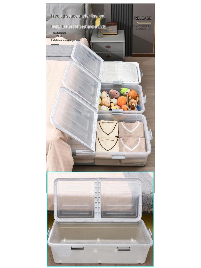 Large Transparent Under-Bed Storage Box - Moisture-Proof Organizer for Home or Dorm