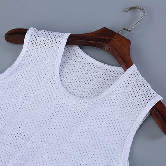 Men Sport Vest O Neck Out Good Size Breathability Plus Hollow Solid Color Sleeveless Sweat Absorption Quick Dry