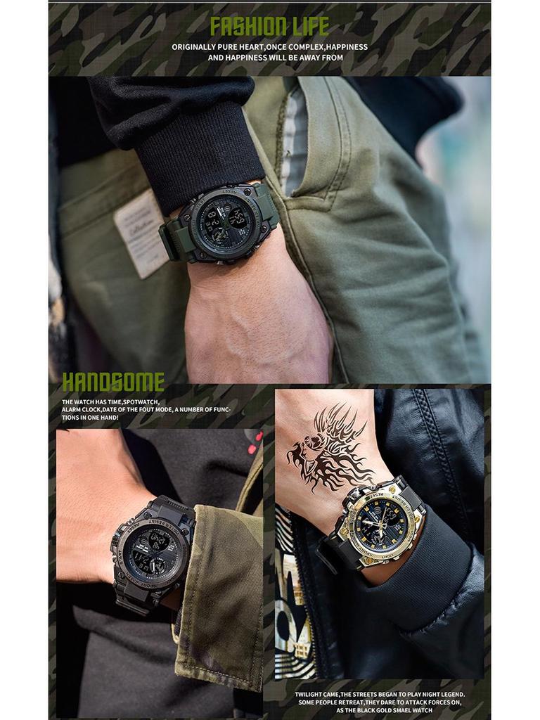 Мужские многофункциональные водонепроницаемые спортивные часы Sanda с двойным дисплеем, люминесцентными стрелками и функцией будильника