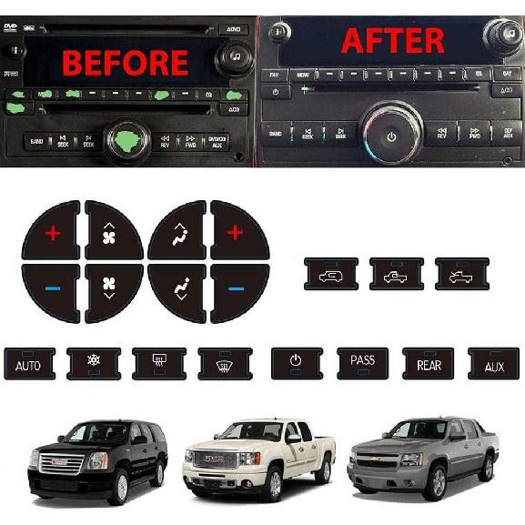 AC Dash Accents Button Sticker Repair Kit for Fixing Ruined Faded A/C Control Buttons - Decal Replacement Fits Select 07-15 GM Vehicles - Car SUV