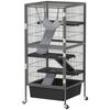 4-Tier Small Animal Cage with Ramps, Platforms, Hammock and Wheels, 52x52x115 cm, Grey