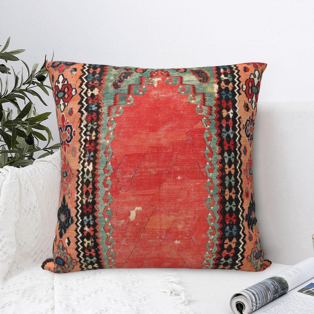 1Pc Red Kilim Cushion Cover, Bohemian Tribal Geometric Print Throw Pillow Case, Ethnic Home Decor For Sofa Bedroom