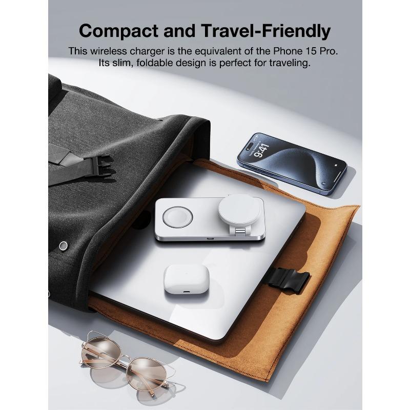 Магнитная подставка для быстрого беспроводного зарядного устройства 3 в 1, складная зарядная станция для iPhone 16, 15, 14, 13, 12, часов 9, 8, 7, 6, Airpods Pro