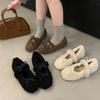 Маленькая высота, плюшевые туфли, женская обувь в иностранном стиле зимой, сказочные балетки, теплые хлопковые туфли Doudou