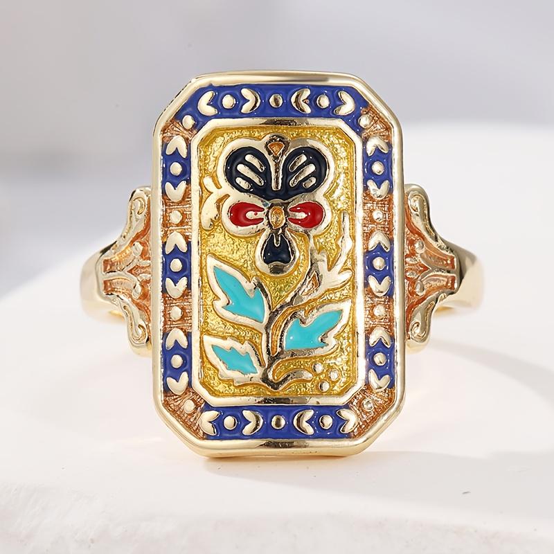 Богемное Элегантное Роскошное Ретро Золотого Цвета Кольцо с Искусственной Эмалью в Виде Цветка для Подарка, для Отпуска, Рождественский Аксессуар
