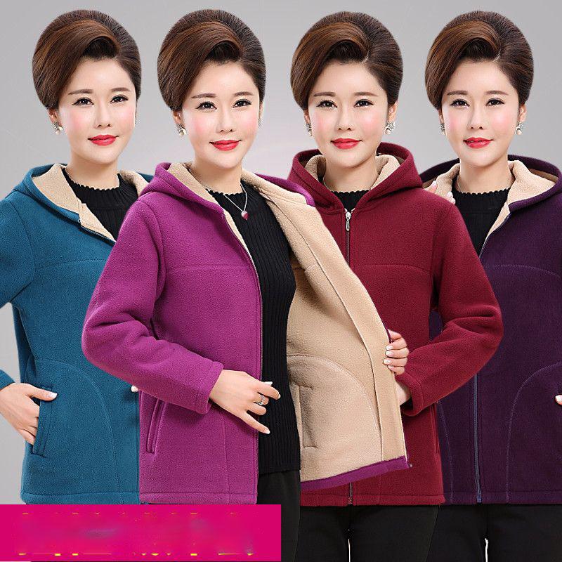 Зимнее пальто женское большого размера для мам, спортивная флисовая рубашка для пожилых людей среднего возраста, женская утепленная верхняя одежда, топы с капюшоном