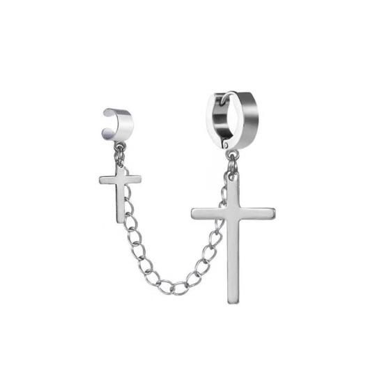 1 шт. серьги в стиле панк, изысканные украшения для ушей, винтажная цепочка, крутые ювелирные изделия, мужские серьги-манжеты с крестом