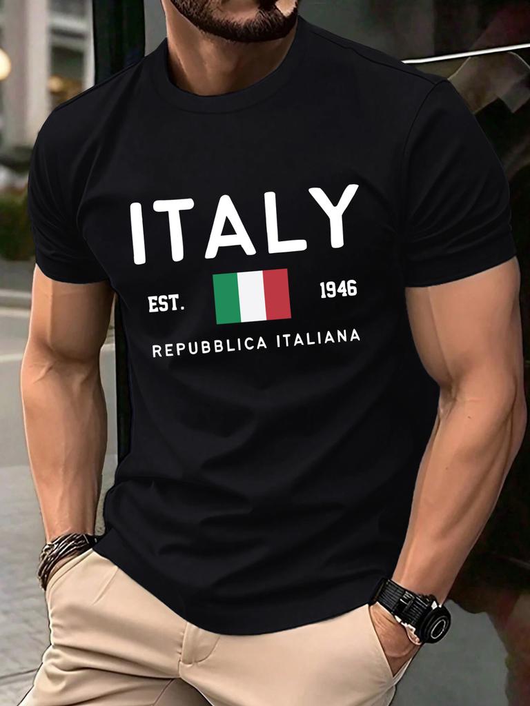 Италия Repubblica Italiana Печатные Футболки Мужская Мода Футболка с О-образным Вырезом Хлопок Свободная Одежда Мужская Универсальная Повседневная Уличная Одежда