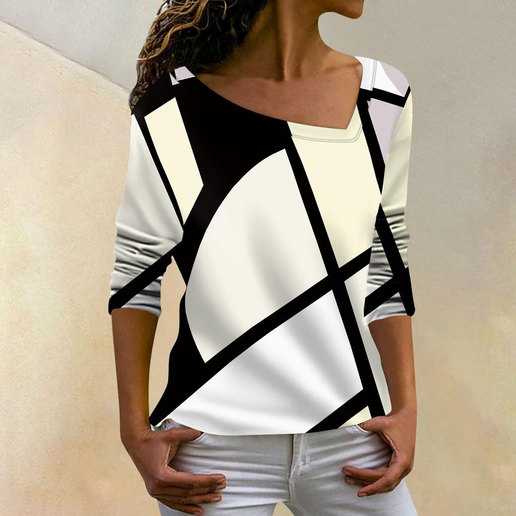 Women's Fashion Casual Sloping Collar Hoodie Irregular Striped Long Sleeve T-shirt Top