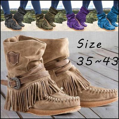 Женские модные зимние ботильоны с круглой головкой на плоской подошве и бахромой, женские замшевые ботильоны в стиле ретро с короткими трубками, зимние ботильоны с толстыми кисточками, большие размеры 35-43