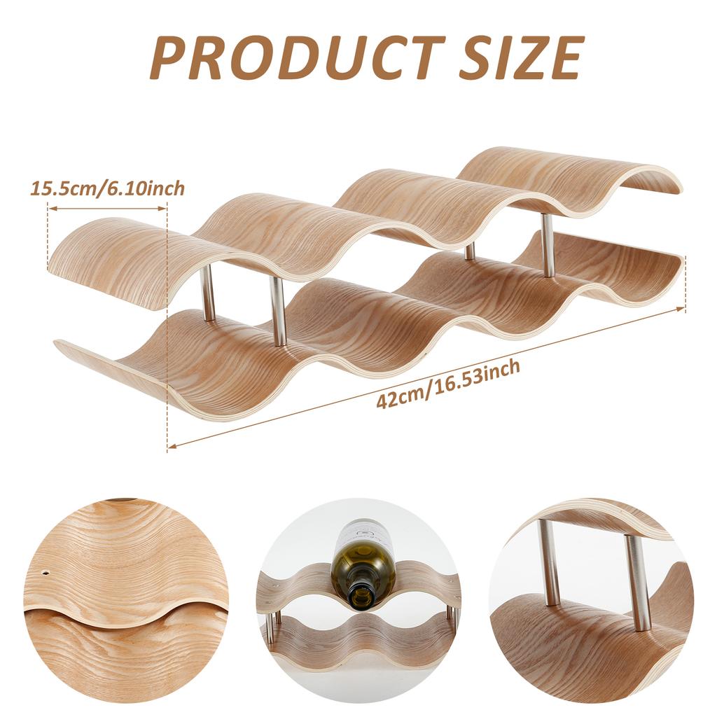 2/3-Tier Wooden Wine Rack Wavy Wine Bottle Organizer Holders for Cabinet Pantry Home Kitchen Bar Countertop Storage Display Rack