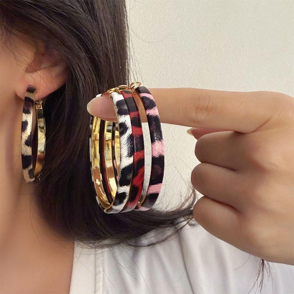 Y2k Resin Hoop Earrings Round Women's Jewelry Trendy Leopard Hoop Earrings Party