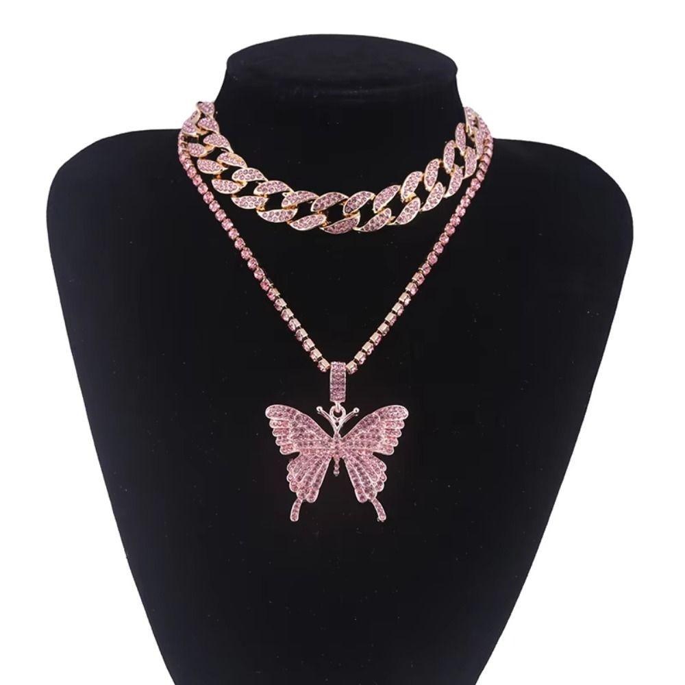 Trendy Butterfly Pendant Rhinestone Fashion Collars Necklace Bling Necklace  Necklace for Women