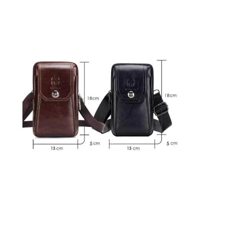 BULLCAPTAIN Genuine Leather Waist Pack Fanny Pack Belt Bag Phone Pouch Bags Travel Waist Pack Male Small Waist Bag Leather Pouch