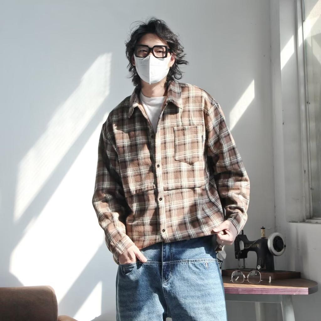 Мужская одежда серии B Dong Ri, осенне-зимняя, толстая, теплая, винтажная, клетчатая, флисовая, утолщенная, повседневная, парная рубашка с начесом