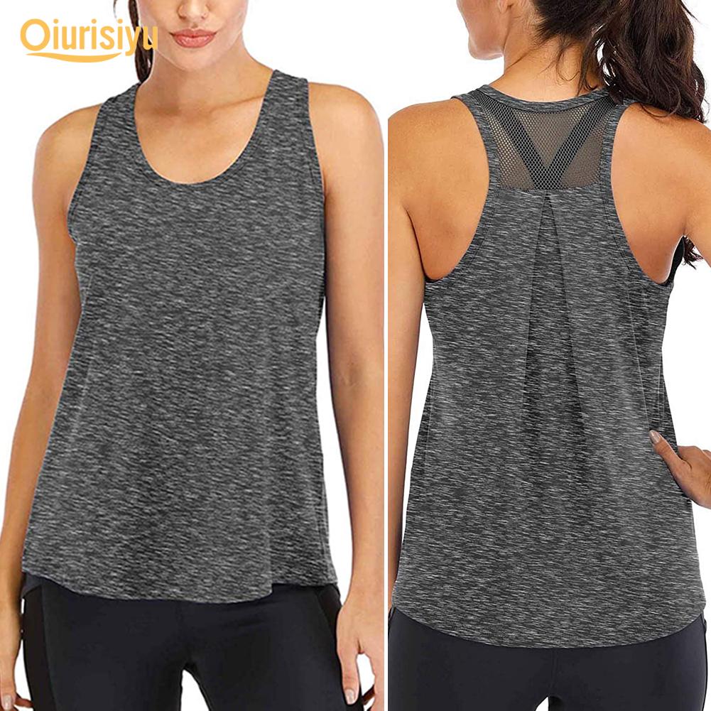 Women Solid Color O Neck Sleeveless Quick Dry Raceback Vest