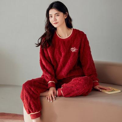 Пижама из кораллового флиса женская зимняя утолщенная флисовая фланелевая зимняя теплая женская домашняя одежда комплект осенне-зимний