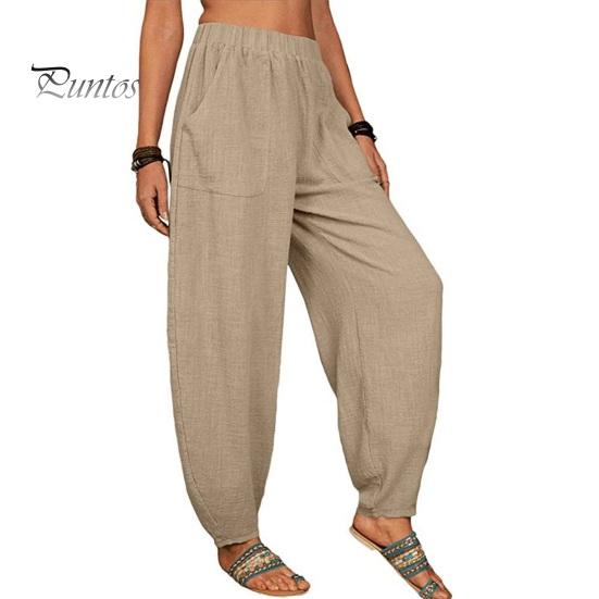 Женские повседневные брюки, эластичные, с высокой талией, однотонные шаровары с карманами, свободный крой, дышащие, длинные брюки, повседневная одежда
