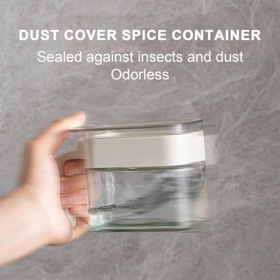 Коробка для приправ с ручкой ложки, пылезащитная крышка, прозрачная многофункциональная столешница, приправа для специй, соль, сахар, стеклянная банка для хранения, контейнер, кухонные принадлежности