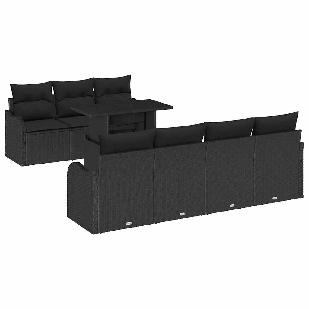 Garden Sofa Set with Cushions 8 pcs Black Poly Rattan