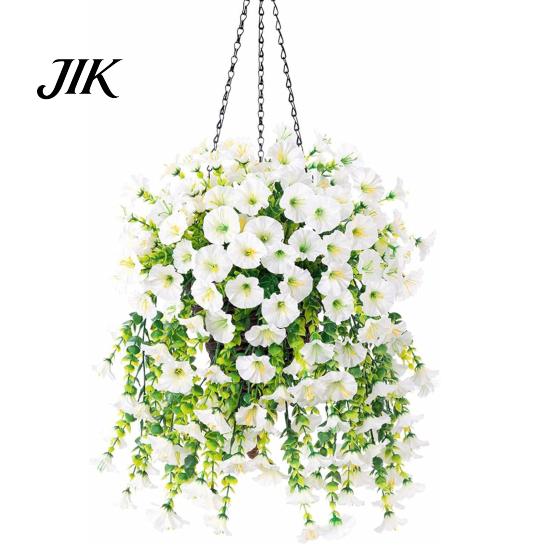 Petunia Flower Arrangements 2 Pcs Artificial Hanging Flowers UV Resistant Faux Decorative Reusable Simulated Petunias for Outdoors Festive Wedding