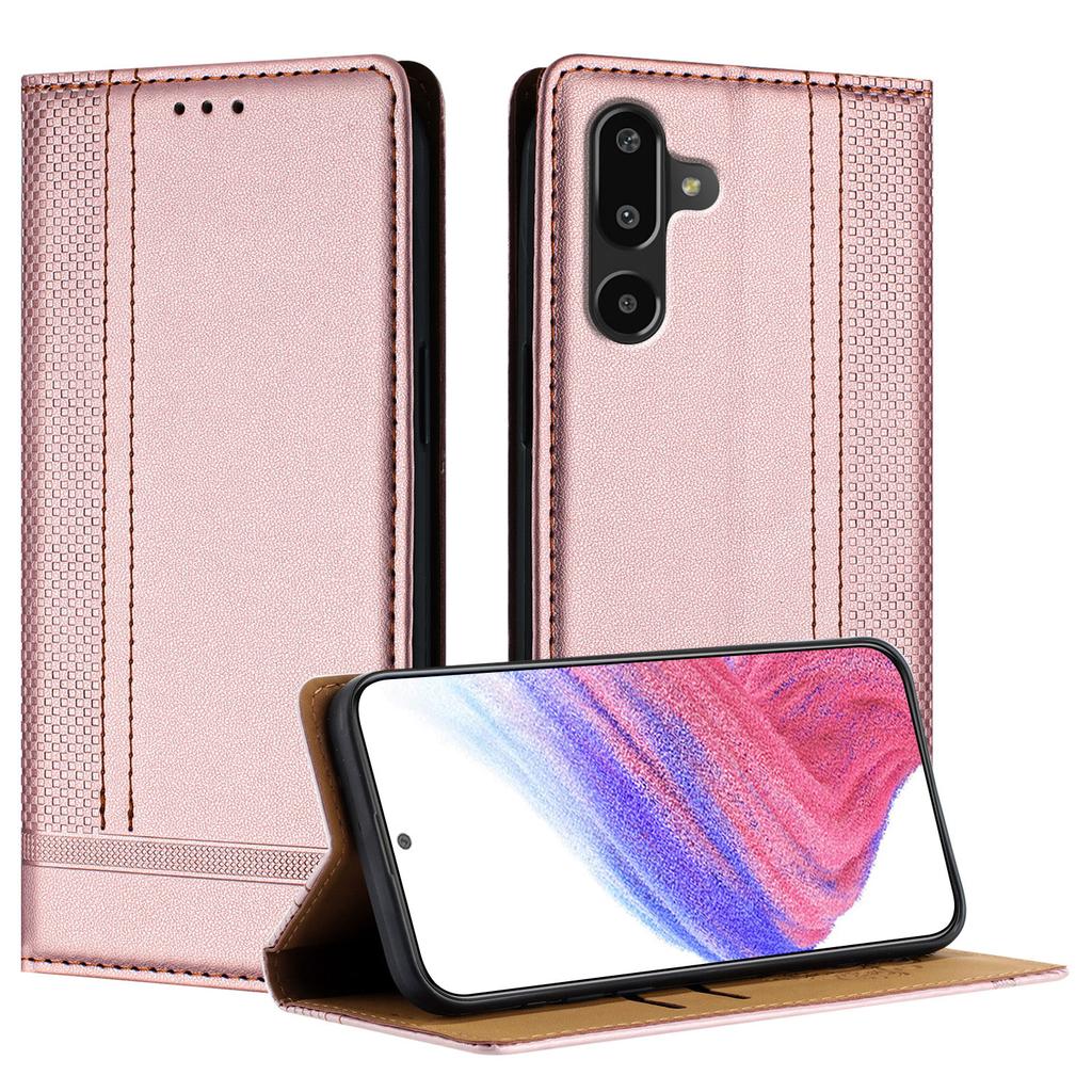 For Samsung Galaxy M16 5G/Galaxy F16 5G Case L-Shaped Grid Pattern Leather Stand Phone Cover with Card Slots