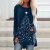 Женская повседневная футболка больших размеров с длинными рукавами и круглым вырезом с рождественским принтом, топ, пуловер