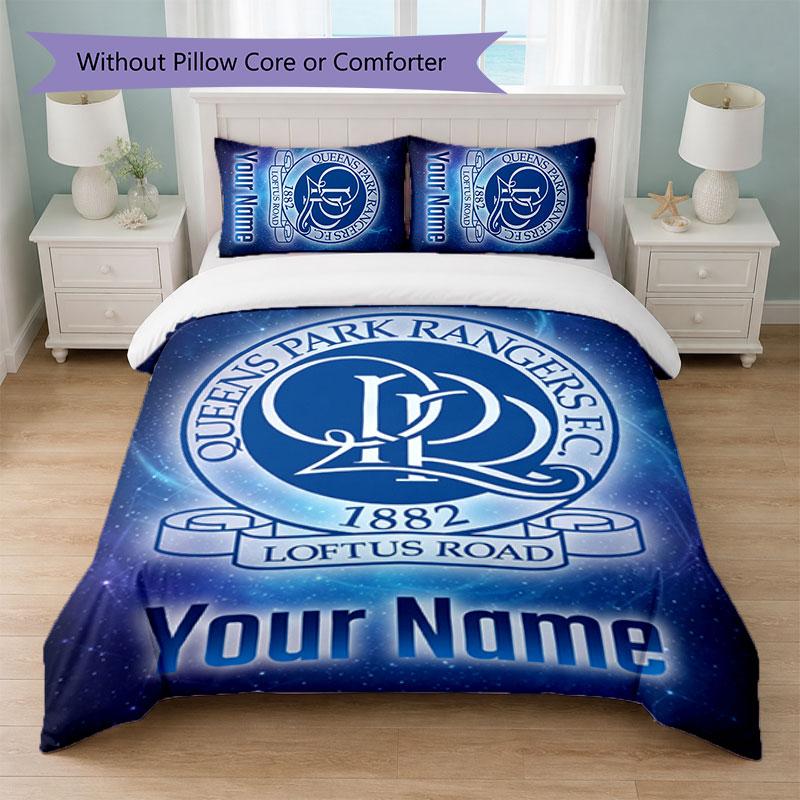 QPR ФК Постельное белье с индивидуальным именем и текстом 1 пододеяльник + 2 наволочки Логотип футбольного клуба Персонализированный подарок для особого случая Декор спальни