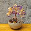 1PC Crystal Colorful Tea Cup Base Fashion Copper Wire Wrapped Natural Feng Shui Trees Home Decor Tabletop Ornaments