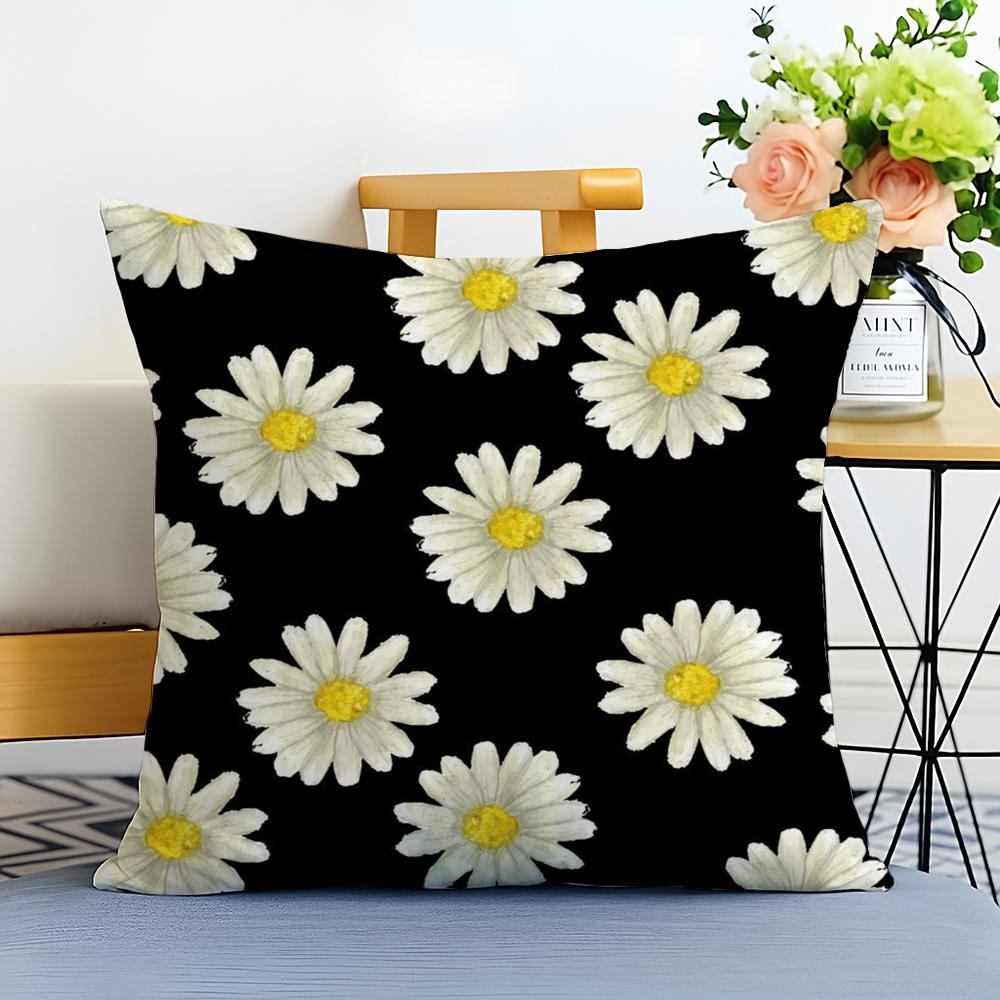 Classic Daisy Flowers Cushion Cover Washable Linen Pillowcase Soft for Sofa Bed Cozy Home Room Decor