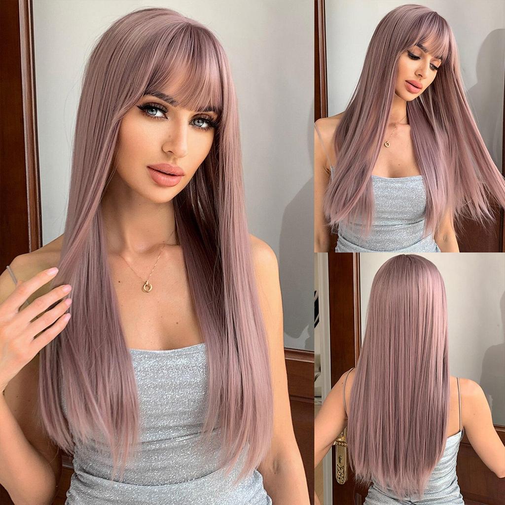 LOUIS FERRE Светлые золотистые синтетические парики для белых женщин, длинный прямой парик с челкой, термостойкие натуральные волосы для косплея Daiy