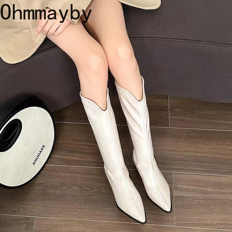 Уличный стиль, дизайнерские женские сапоги до колена, модные, с острым носком, длинные, с квадратным каблуком, обувь на осень-зиму