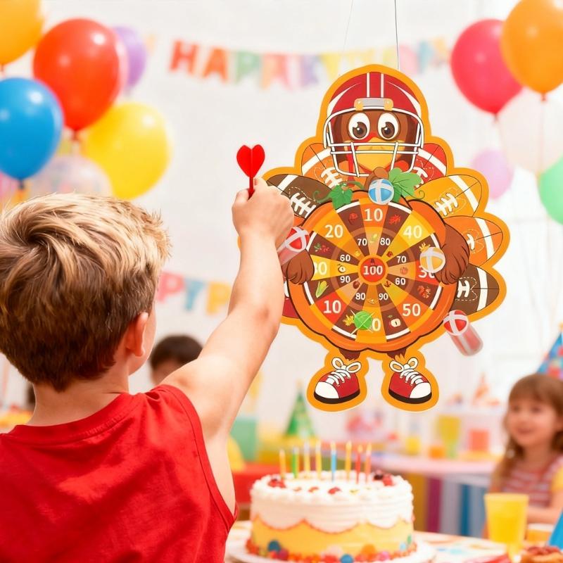 Turkey Dartes Board with Sticky Ball and Dartes Thanksgiving Games Christmas Gift Indoor/Outdoor Party Game Toy for Kids
