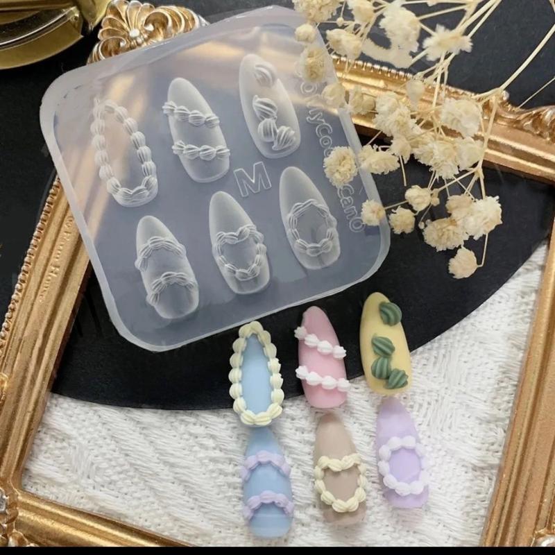 1Pc Cream Bow Bear 3D Silicone Nail Mold DIY Nail Art Decoration Flower Transparent Nail Template Manicure Design Tool