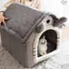 Soft Cats Bed Deep Sleep Small Dog Winter House with Removable Cushion and Enclosed Pet Tent for Kittens Puppies and Cats