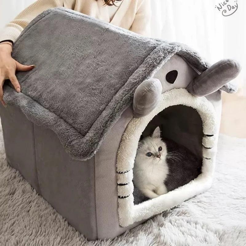 Soft Cats Bed Deep Sleep Small Dog Winter House with Removable Cushion and Enclosed Pet Tent for Kittens Puppies and Cats