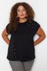 Women's Style Plus Size Black Crew Neck Stone Knitted T-shirt