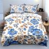 Blue and Orange Floral Pattern Background Print Bedding Set 1 Duvet Cover 2 Pillowcases for Adult and Children Luxury GiftSize