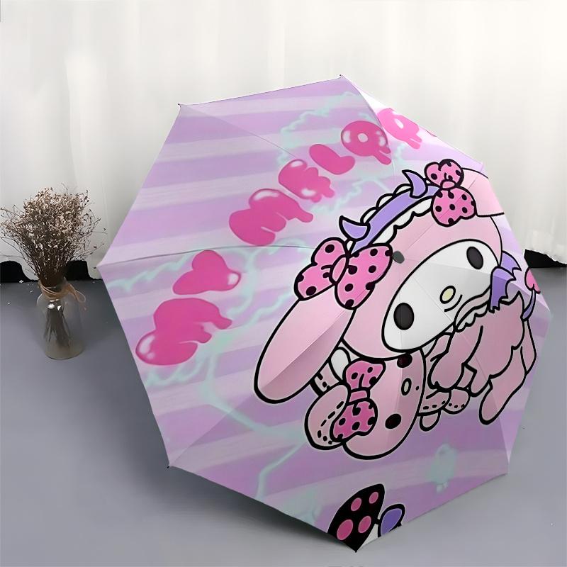 1 шт. Автоматический складной зонт My Melody с портативным трехскладным дизайном, 8 спиц, железный каркас, для улицы, идеальный подарок для поклонников, путешественников, для ежедневного использования