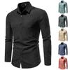Мужская мода, повседневная приталенная рубашка с длинным рукавом, однотонная рубашка, топ, блузка