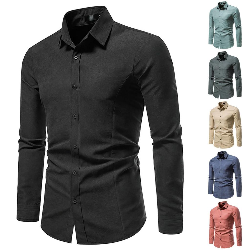 Мужская мода, повседневная приталенная рубашка с длинным рукавом, однотонная рубашка, топ, блузка